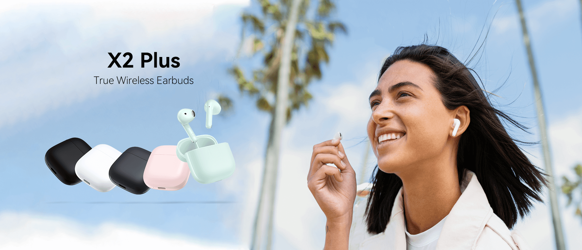 black/gray/pink/green/white x2 plus earbuds with a young girl