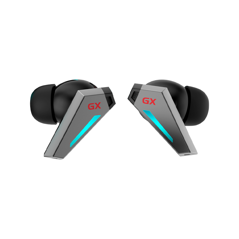 two sliver rgb lighting earbuds